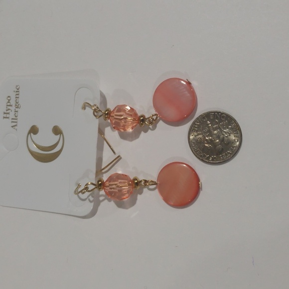 Boho Gold Salmon Pink Geometric Beaded Dangle Earrings – Women’s Fashion Jewels - Picture 5 of 8
